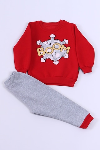 Erkek Bebek 3 İplik Eşofman Takımı Boom Baskılı A33 Kırmızı