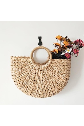 Novahub Kadın Bali Bohem Yaz Plaj Çantası, El Yapımı Hasır Çanta, 30x19x7ccm, Haki, 2 Boyut Seçenek Haki