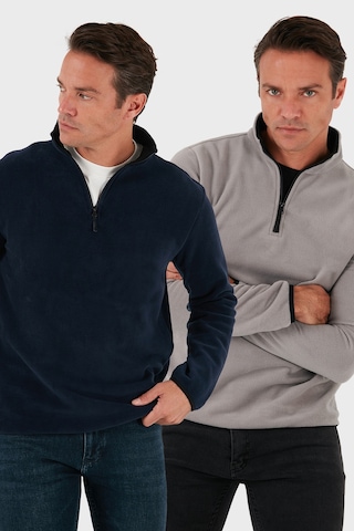 Buratti Slim Fit Yarım Fermuarlı Dik Yaka 2'Li Paket Erkek Polar 5906003S2 Gri-Lacivert