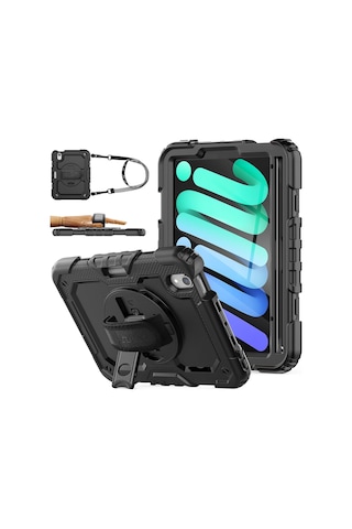 Apple Uyumlu iPad  Mini 7 A17 Pro Kılıf Askılı Yüksek Koruma Defender Standlı Case Kılıf
