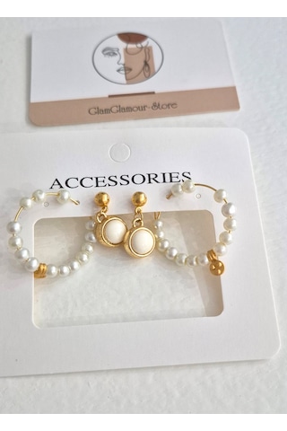 Glamglamour Gold Halka Sallantılı Dörtlü Küpe Set Gold