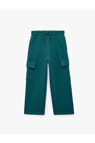 Koton Beli Lastikli Cepli Şardonlu Geniş Paça Eşofman Altı Yeşil 7wkb40104tk