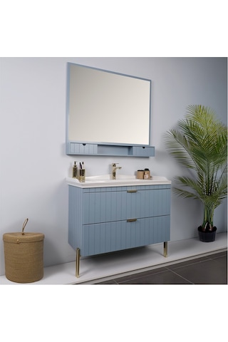 Kobos Noble 100 Cm Banyo Dolabı Seti Light Blue Mavi