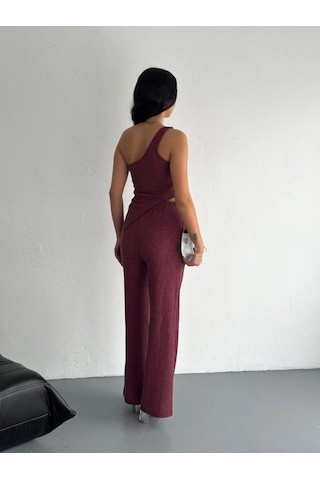 Asimetrik Crop Pantalon Ikili Takım - Gül Kurusu Gül Kurusu