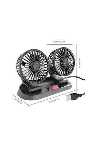Xuweiwei Siyah 360 Derece Dönebilen Çift Başlı Usb Araç Fanı Ayarlanabilir Rüzgar Hızı Karavan Ve Araçlar İçin