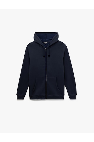 Koton Uzun Kollu Fermuarlı Cep Detaylı Kapüşonlu Oversize Spor Sweatshirt Lacivert 6wam70023nk Lacivert