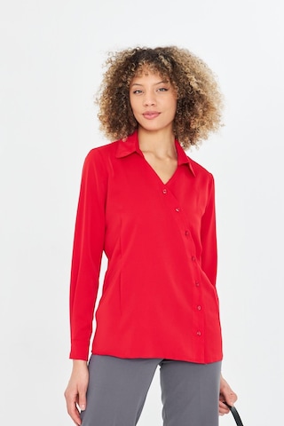 Asimetrik Pile Detay Gömlek Kırmızı Kırmızı