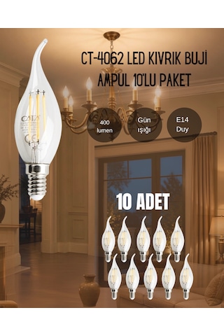 Cata Ct-4062 Led Kıvrık Buji Ampul 4w Günışığı - 10 Lu Paket