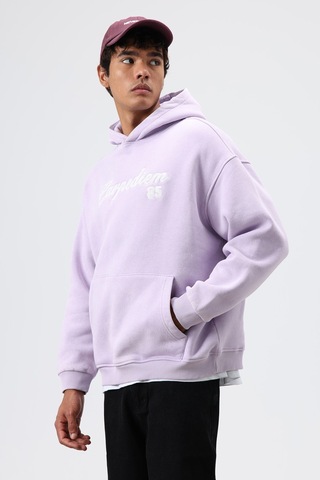 Vamos Oversize Baskılı Kapüşonlu Hoodie Lila