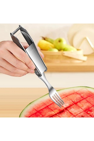 Homyl 2'si 1 Arada Karpuz Çatal Dilimleyici Meyve Kesici Gümüş