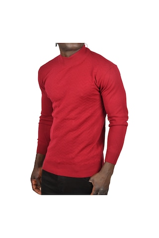 Deepsea Erkek Bordo Zigzag Desenli Yarım Balıkçı Yaka Dar Kesim Boğazlı Triko Kazak 2505496 Bordo