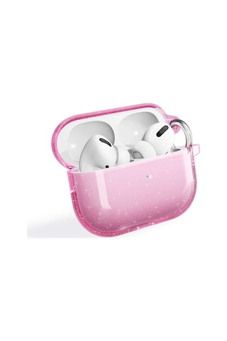 Apple AirPods Uyumlu Pro 2 Zore Allstar Airbag 32 Parlayan Simli Saydam Renkli Kılıf Pembe