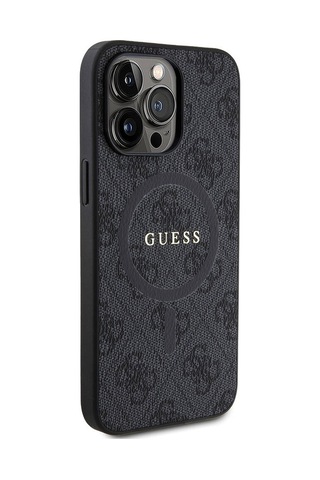 Apple Uyumlu iPhone 15 Pro Max Kılıf Guess Lisanslı Magsafe Özellikli 4g Desenli Yazı Logolu Kapak Siyah