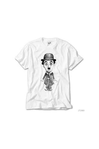 Charlie Chaplin Karikatür Beyaz Tişört Beyaz