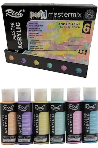 Rich Mastermix Akrilik Boya 12 Renk 60 Ml 1 Paket Pastel Ve Ana Renkler Akrilik Boya 12 Li Profesyonel Tuval Canvas Çok Renkli