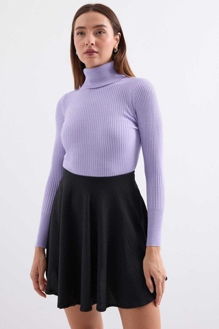 Onno Style Women Fitilli Balıkcı Yaka Basic Kazak Lila