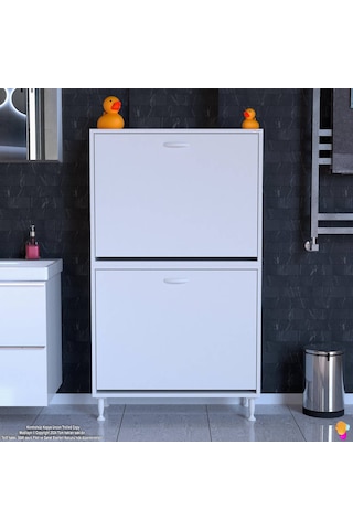 Modilayn İlkim Modern Çamaşır Ünitesi, 80x138x32,5 Cm Gizli 4 Göz Minimalist Akıllı Sepetli Dolap Beyaz