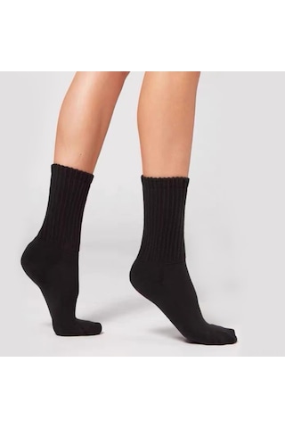 Moveevo Siyah Düz Dikey Çizgili Kolu Büyük Çoraplar - Orta Boy Bacak Çorapları 1 Adet - 95% Polyester 5% Spandex Siyah