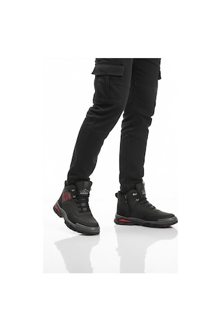 Siyah Kırmızı Kaymaz Taban Fermuarlı Unisex Outdoor Bot 444 G Siyah-kırmızı