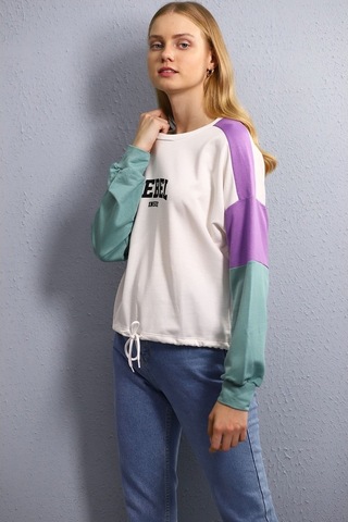 Gabria Kadın Kapşonlu Desenli Sweat Beyaz (505623968)