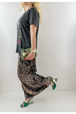Modaonna Altın Payetli Maxi Etek Altın