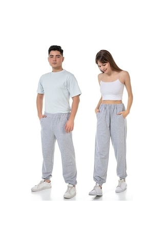 Vishenka Vıshenka Unisex 3 Iplik Bol Kesin Cepli Gri Renk Eşofman Altı-L Gri