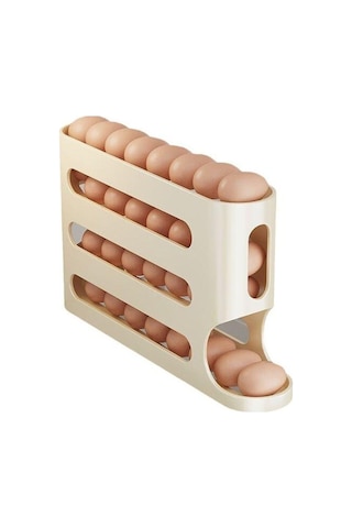 Jms Otomatik Kaydırma Yumurta Raf Tutucu 4 Katlı Buzdolabı Organizatör Kırık Beyaz