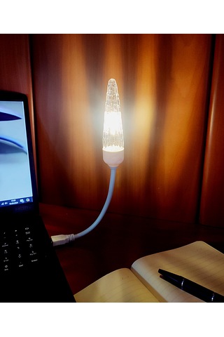 Usb Ledli Rustik Ampul - Kristal Tasarım Masa Lambası Sarı