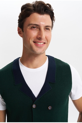 Arma Erkek Slim Fit Örme Likralı Pike Yelek Kısa Kollu, %90 Akrilik %10 Wool K0yyo0857 Yeşil