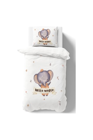 Organik Tek Kişilik Nevresim Takımı 160x220 - Sevimli Orman Arkadaşım Fil Renkli