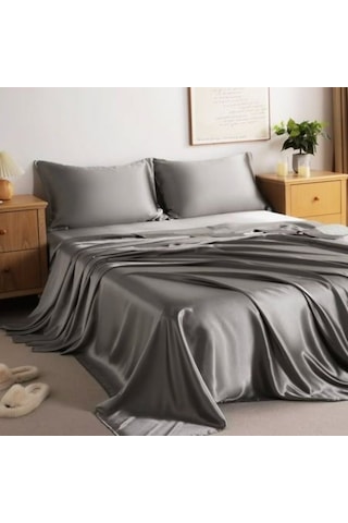 Antibakteriyel Terletmeyen İpek Saten Yastık Kılıfı 2'li 50x70 Gri Gri