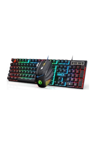 İmıce An-300 İngilizce Yüzeyden Kaydırılabilir Anahtar Kaplıklı Renkli Arka Işık Kablosuz Klavye Fare Seti Optik