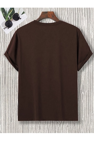 Unisex Dağ Baskılı Oversize Tshirt Kahverengi