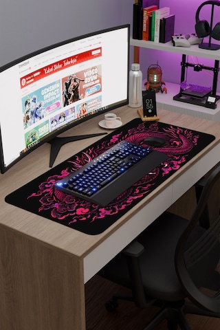 Ejderha Pembe V4 90x40 Xxl Gaming Kauçuk Kaymaz Taban Mouse Pad Fare Altlığı