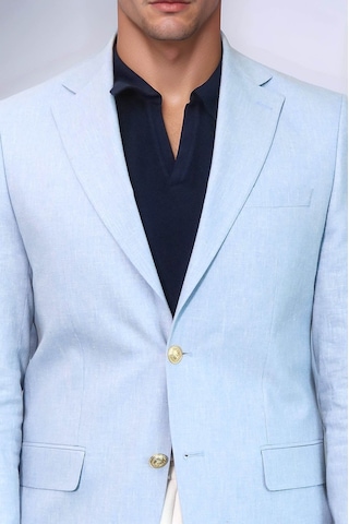 Açık Mavi Keten Dokulu Gold Renk Metal Düğmeli Slim Fit Erkek Blazer Ceket - Wessi Blue