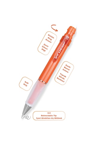 Serve Deep Versatil Kalem 05mm- Toprak Tonları - Yedekli Set Grip Ve Silgi Kiremit Kiremit
