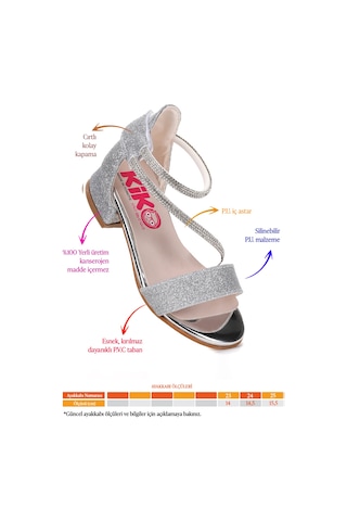 Kiko Kids Yada Kum Simli Kız Bebek 2 Cm Topuklu Sandalet Abiye Ayakkabı Gümüş Gümüş