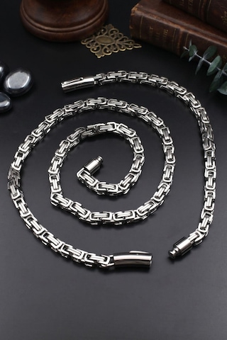 Paslanmaz Çelik Kral Model Erkek Kolye Zincir Ve Bileklik Set 6mm 902928 Gümüş