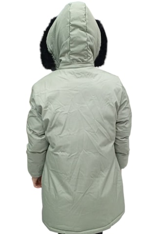 Kız Çocuk Mint Yeşili Kapüşonu Kürklü İçi Peluş Astarlı Fermuar Çıtçıt Kapamalı Midi Boy Şişme Mont Mint Yeşili