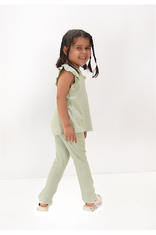 Luess Fırfır Detaylı Yumuşak Dokulu Kız Çocuk Takım - Yeşil