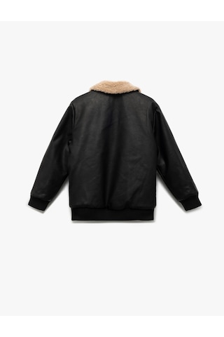 Koton Fermuarlı Peluş Yaka Cepli Bomber Deri Ceket Siyah 6wkb20007tw Siyah