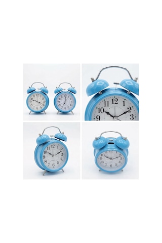 Çalar Saat 21 Cm Kurmalı Alarm Lı Çalar Saat Büyük Boy Retro Vintage Çift Çanlı Komodin Saati Kırmızı Mavi