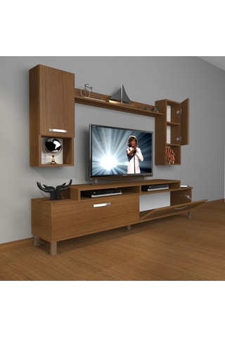 Decoraktiv Ekoflex 5da Mdf Krom Ayaklı Tv Ünitesi Tv Sehpası Ceviz