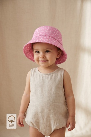 Minory Baby - %100 Pamuk Ayarlanabilir Bebek Şapkası 0-1 Yaş Pembe Pembe