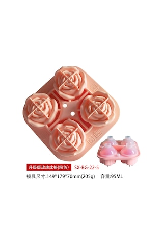 Ximistore9 Güncellenmiş Pembe Gül Şekilli Silikon Buz Kalıbı - 4'lü Set, Ev Kullanıma İdeal, Kolay Kullanım, Whiskey Ve İçecekler İçin Buzluk Çok Renkli