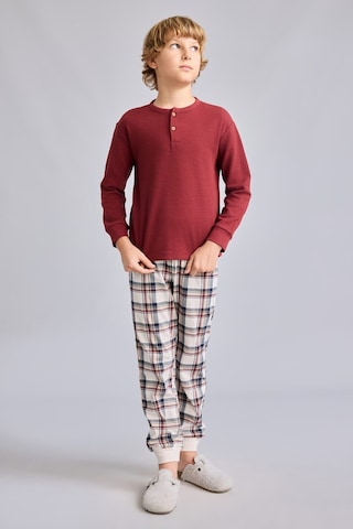 Defacto Regular Fit Henley Yaka Waffle Üst Ekose Alt 2li Pijama Takımı Erkek Çocuk I1444a826aubr281 Bordo-br281