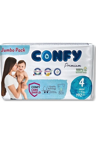 Confy Premium 4 Numara Bebek Bezi Maxi 7 - 14 KG 192 Adet