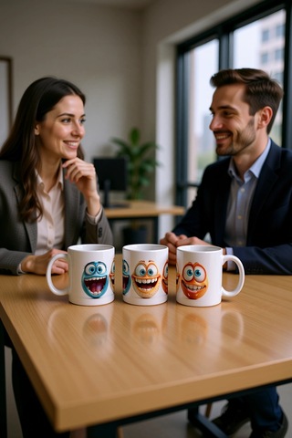 Seramik Kupa Komik Canavar Yüzü Baskılı 300 Ml Eğlenceli Hediyeli Beyaz