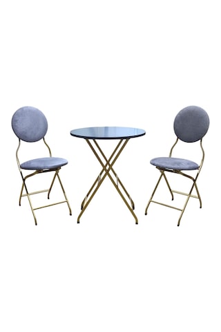 Katlanabilir Gri Kumaş Metal Goldmasa Ve Sandalye Takımı - 2 Sand