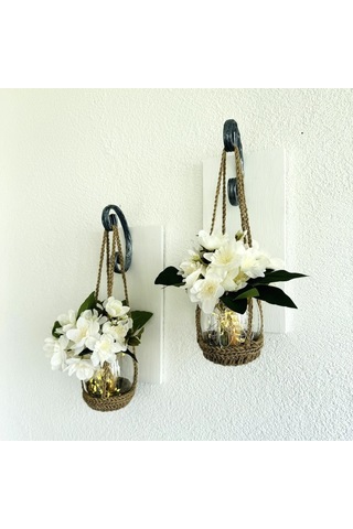 Duvar Dekoru, Led Işıklı, Beyaz Yasemin Çiçekli, Beyaz Aplik İkili Set